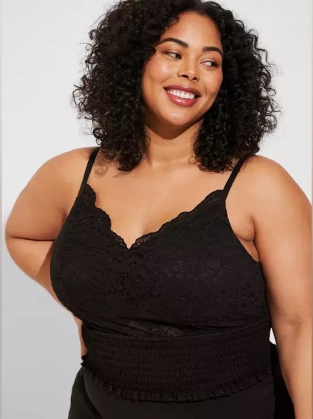 Torrid Black Lace Smocked Crop Top